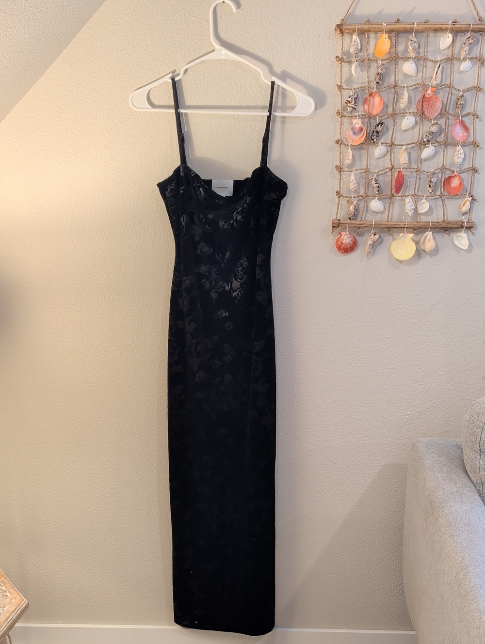 Reformation Black Floral Velvet Maxi Dress